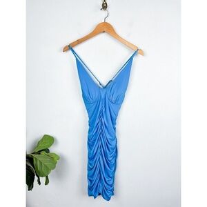 NWT Shareen Collections Australia Blue Ruched Mini Dress Sz 10